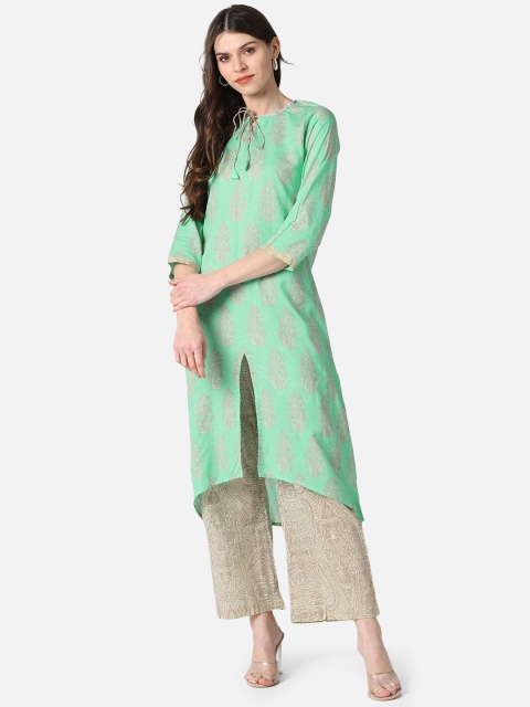 

AHIKA Women Sea Green Printed Kurta with Palazzos