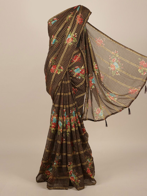 

Pothys Coffee Brown Printed Poly Chiffon Saree