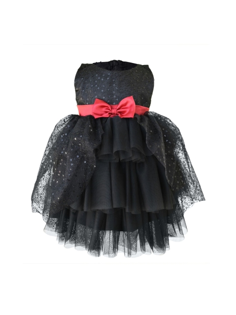 

Faye Girls Black Embellished & Embroidered Layered Midi Fit & Flare Dress