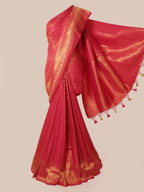 

Pothys Pink & Gold-Toned Pure Silk Woven Design Banarasi Saree With Tasseled Pallu