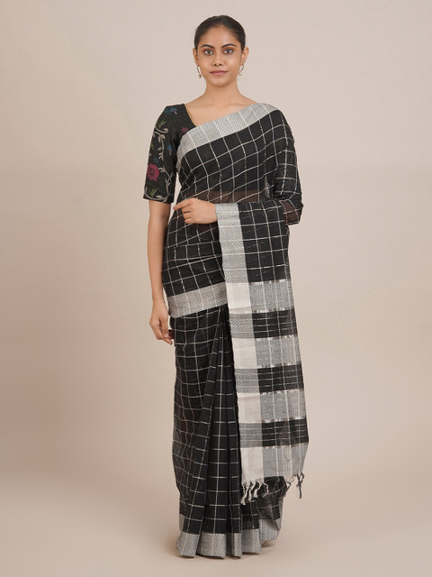 

Pothys Black Pure Cotton Checked Mangalagiri Saree