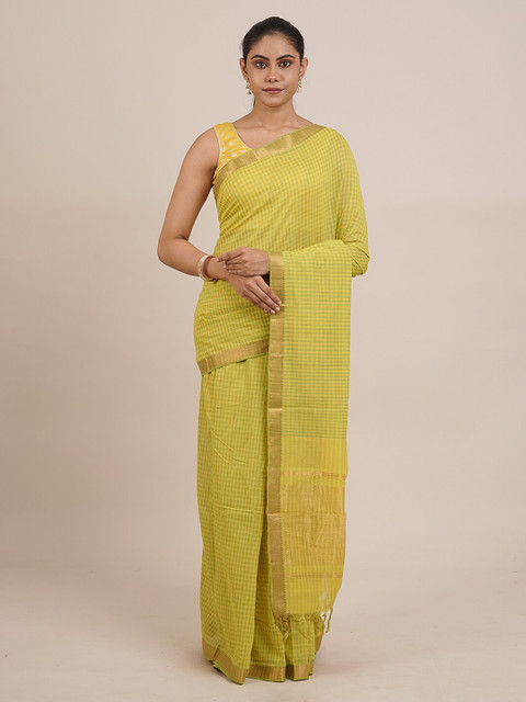 

Pothys Yellow & Green Pure Cotton Checked Mangalagiri Saree