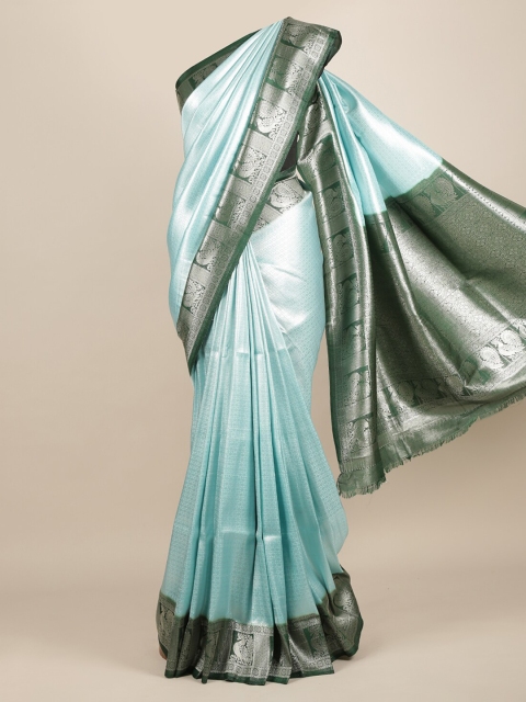 

Pothys Turquoise Blue & Green Jute Silk Woven Design Saree