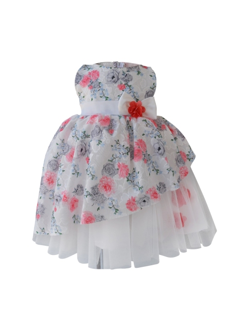 

Faye Girls Off-White & Pink Floral Print Lace layered Fit & Flare Dress