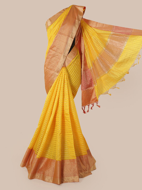 

Pothys Yellow Striped Pure Silk Saree