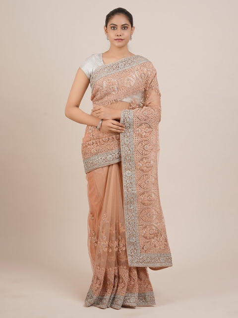 

Pothys Peach-Coloured Embroidered Net Saree