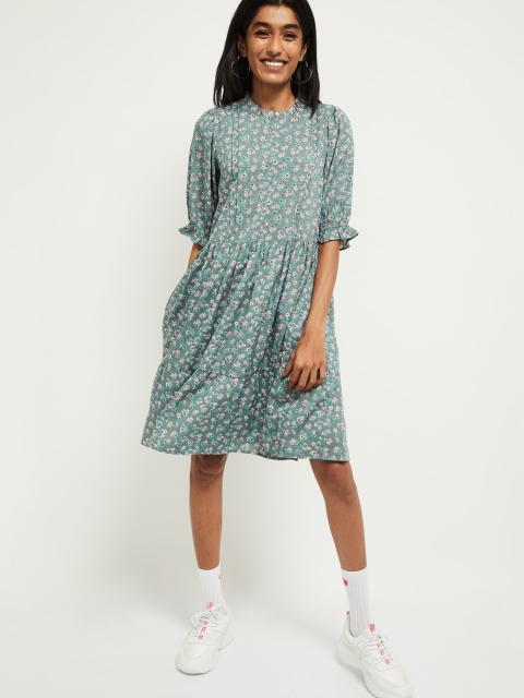

max Women Green Printed A-Line Dress