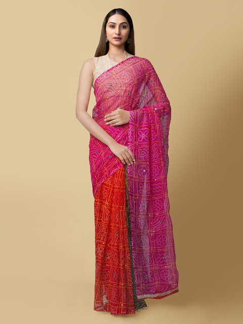 

Unnati Silks Multicoloured Pure Chiffon Printed Patola Saree, Multi