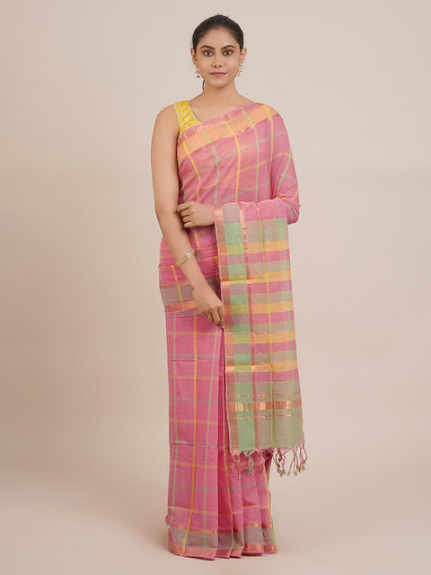 

Pothys Pink Pure Cotton Checked Mangalagiri Saree