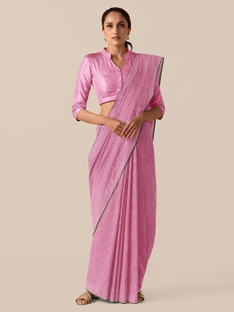 

Taneira Pink Pure Cotton Solid Handloom Jamdani Saree