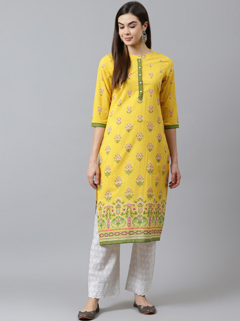 

QOMN Women Yellow Ethnic Motifs Printed Kurta