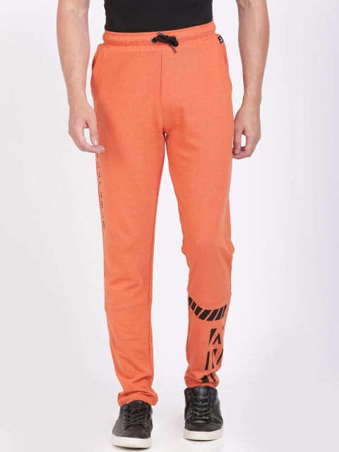 

ANTHEM Men Orange & Black Solid Slim-Fit Cotton Track Pants with Printed Detail