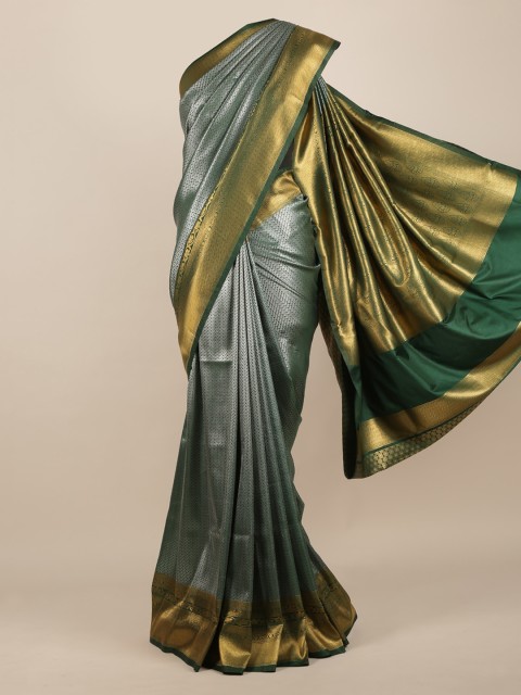 

Pothys Green & Gold-Toned Jute Silk Woven Design Saree