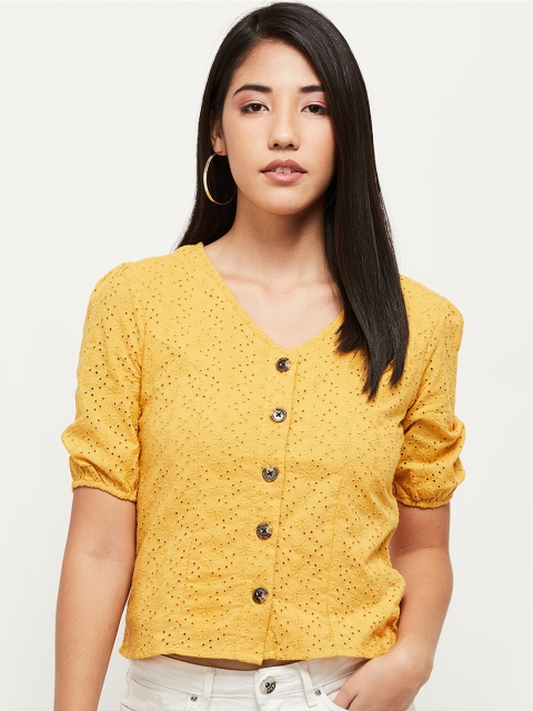 max Mustard Pure Cotton Regular Top