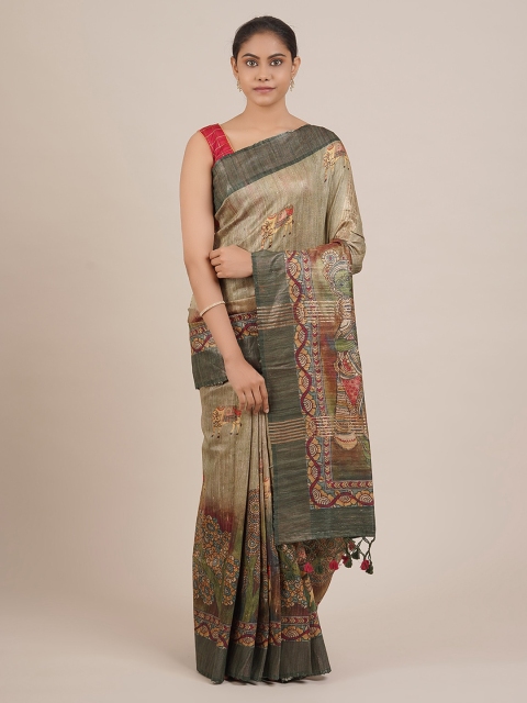 

Pothys Grey Printed Jute Silk Saree
