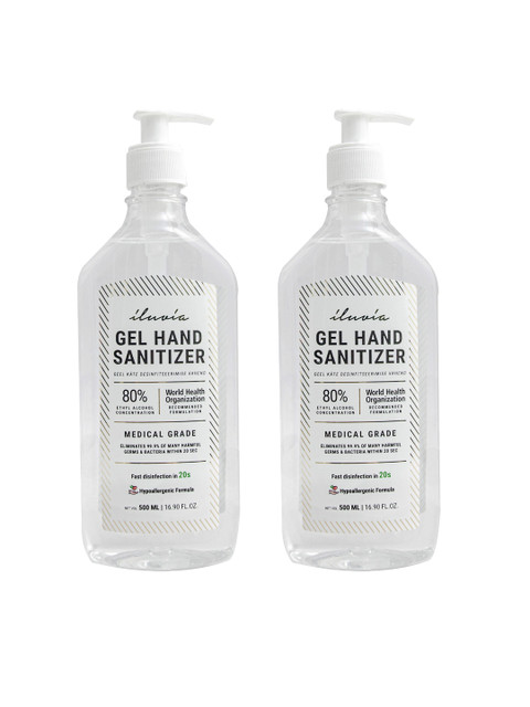

iluvia Professional Unisex Pack of 2 Gel Hand Sanitizer 500 ml, Transparent