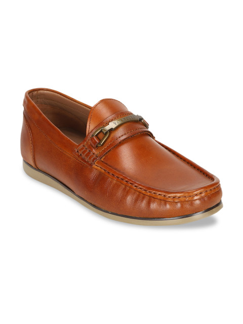 

Van Heusen Men Brown Solid Leather Smart Casual Horsebit Loafers