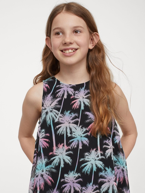 

H&M Girls Black & Green Printed Asymmetric Top