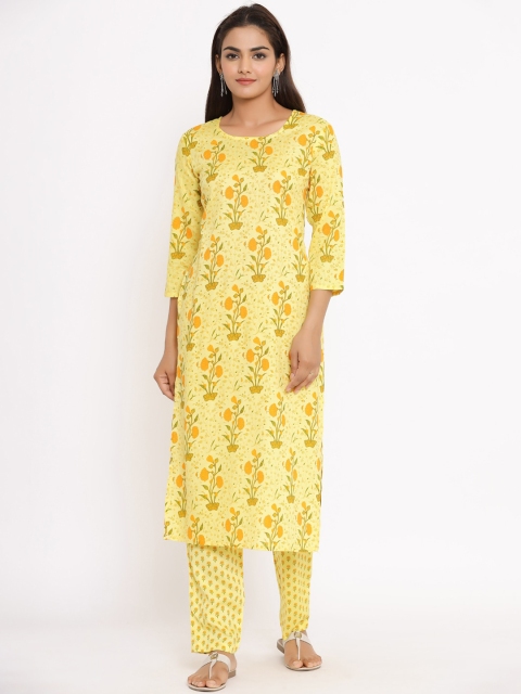 

Fabriko Women Yellow & Orange Printed Kurta with Trousers
