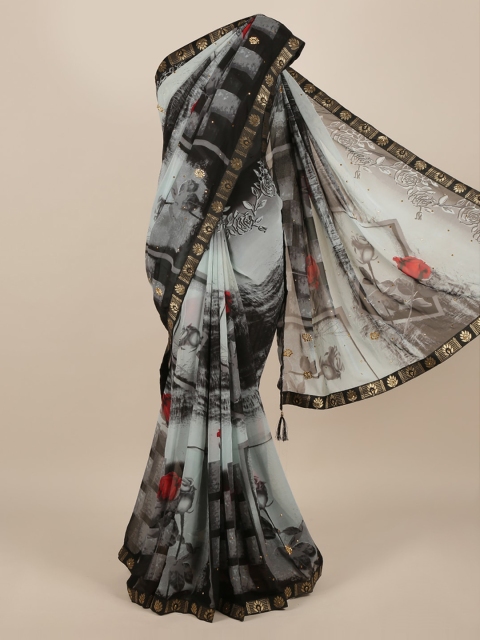 

Pothys Grey & Black Poly Chiffon Printed Saree