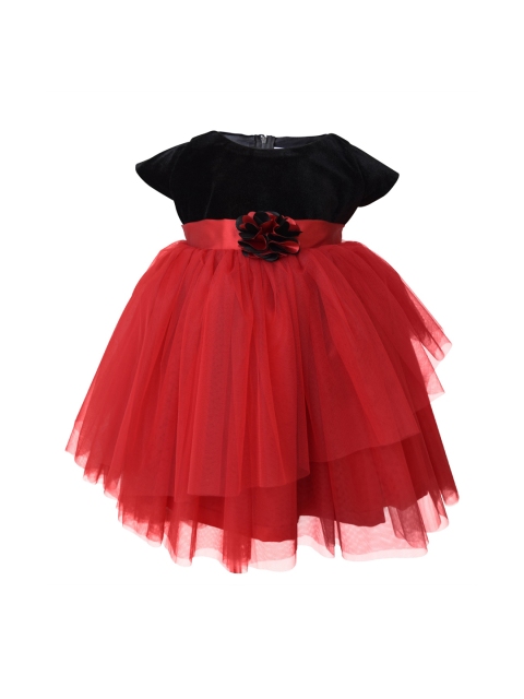 

Faye Infant Girls Red & Black Velvet Finish Solid Net Fit & Flare Dress