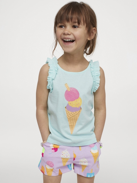 

H&M Girls Purple & Orange Cotton Patterned Jersey Shorts