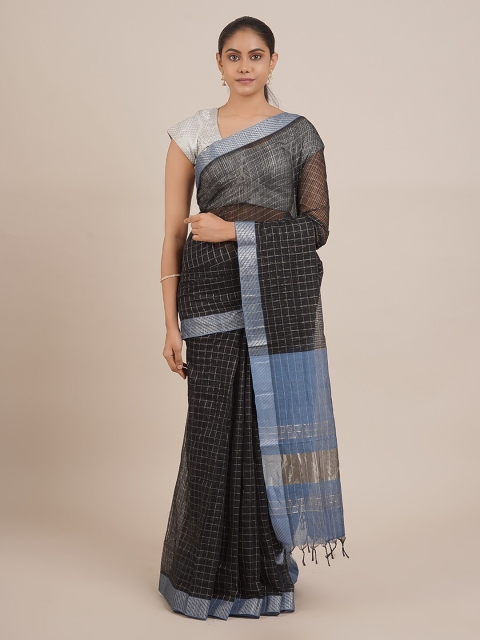 

Pothys Black Pure Cotton Checked Mangalagiri Saree