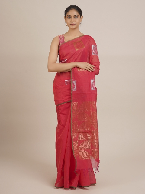

Pothys Red & Gold-Toned Silk Cotton Woven Design Saree