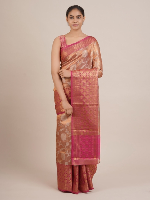 Pothys Orange & Gold-Toned Cotton Blend Woven Design Saree