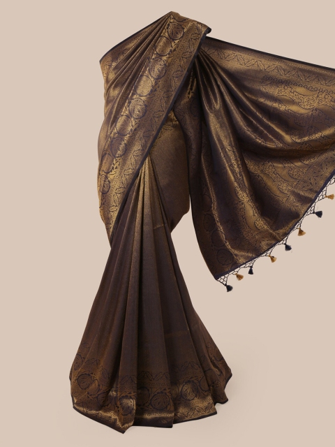 

Pothys Navy Blue & Gold-Toned Pure Silk Woven Design Banarasi Saree With Tasseled Pallu