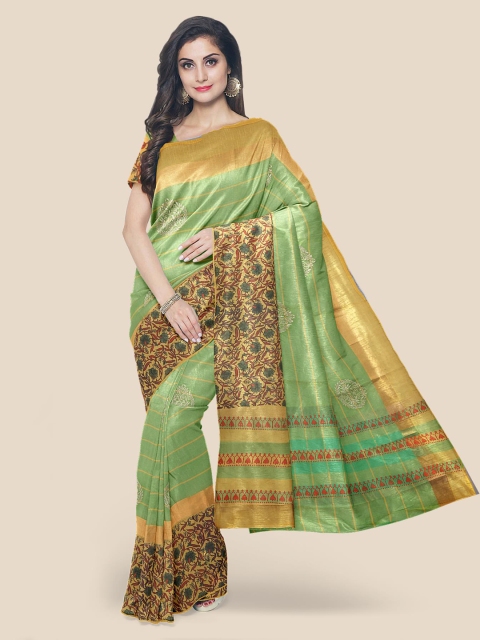 

Kalamandir Green Striped Cotton Blend Saree