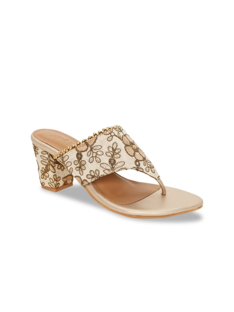 

Siendo Desi Women Beige & Gold-Toned Embellished Block Heels