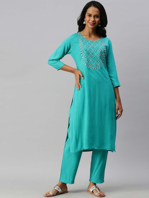 

Soch Women Blue Yoke Design Kurta with Trousers