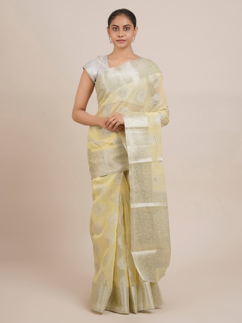 

Pothys Yellow Cotton Blend Woven Design Chanderi Saree