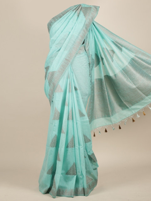 

Pothys Sea Green Woven Design Jute Silk Saree With Tasseled Pallu