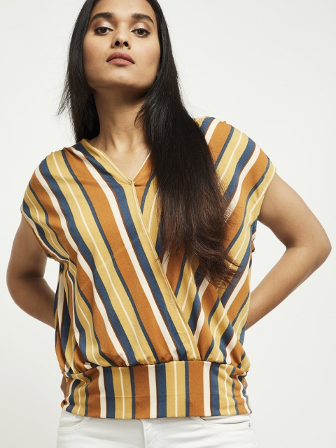 

max Yellow & Blue Striped Wrap Top