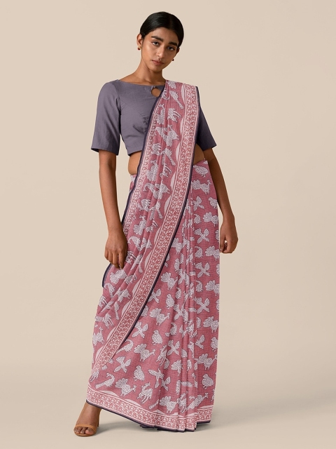 

Taneira Red Pure Cotton Printed Bagru Saree