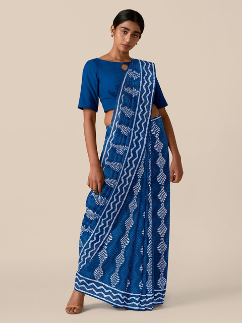 

Taneira Blue Printed Pure Cotton Saree