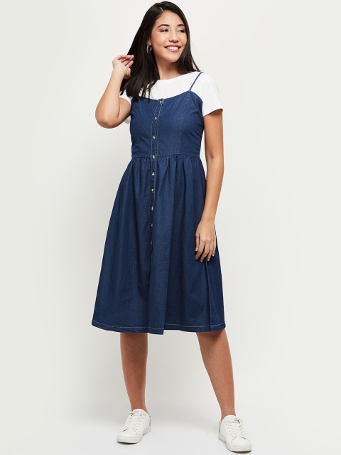 

max Women Navy Blue Solid A-Line Dress