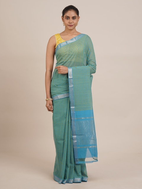 

Pothys Blue Pure Cotton Checked Mangalagiri Saree