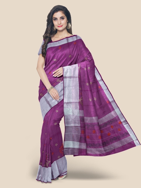

Kalamandir Purple Embellished Cotton Blend Saree