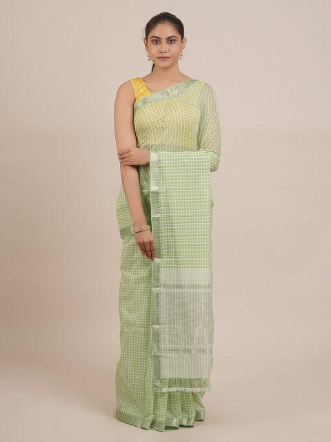 

Pothys Green & Off-White Pure Cotton Checked Mangalagiri Saree