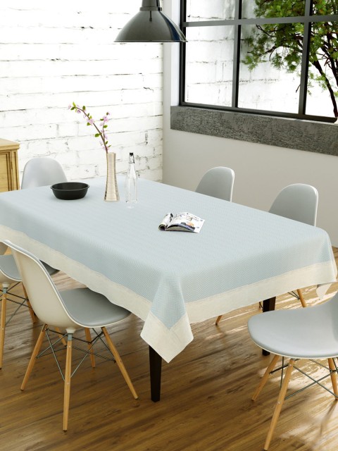 

Clasiko Blue & White Chevron Printed Anti Slip 6 Seater Table Cover
