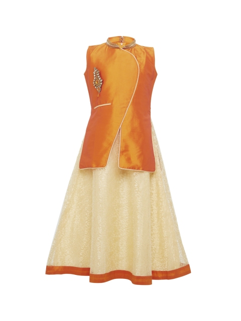 

BETTY Girls Beige & Orange Lace Gown with Top