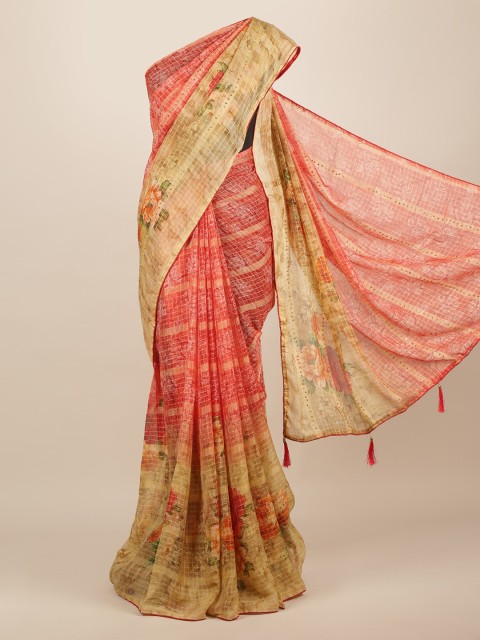 

Pothys Red Printed Poly Chiffon Saree
