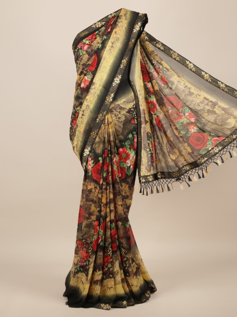 

Pothys Black & Cream-Coloured Poly Chiffon Printed Saree