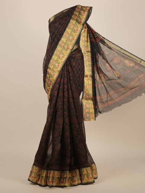 

Pothys Black & Brown Jute Silk Printed Saree