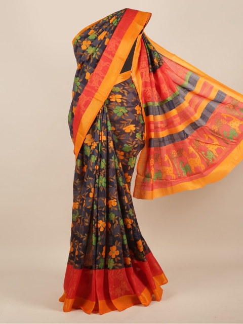 

Pothys Blue Printed Jute Silk Saree