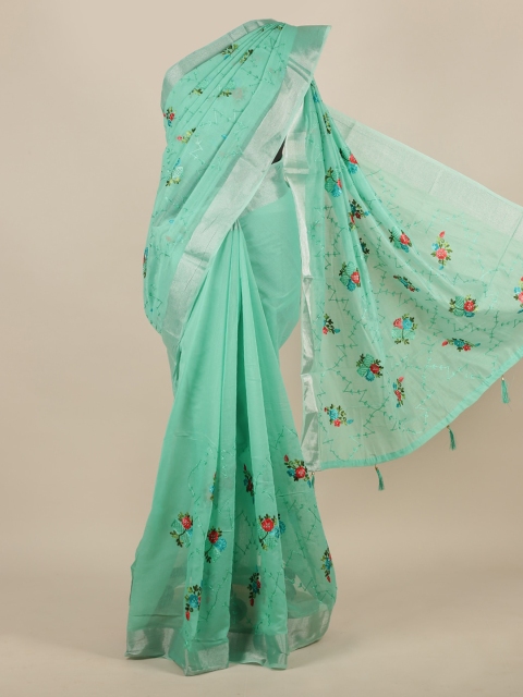 

Pothys Sea Green & Grey Jute Silk Printed Saree