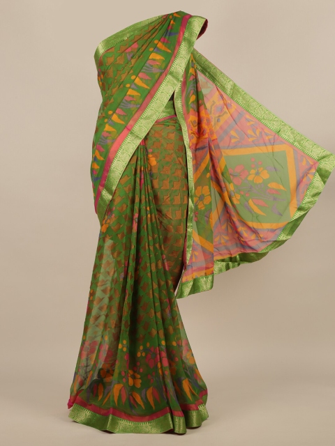 

Pothys Green & Orange Poly Chiffon Printed Saree